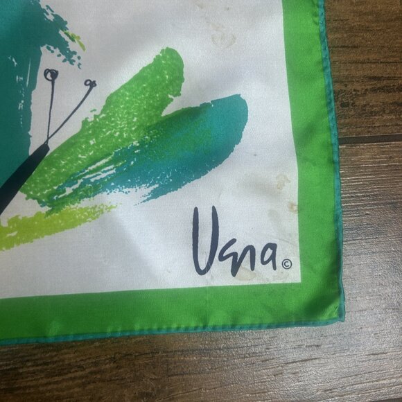 Vera Neumann Vintage Green Butterfly Square Scarf Made In Japan - Picture 9 of 10